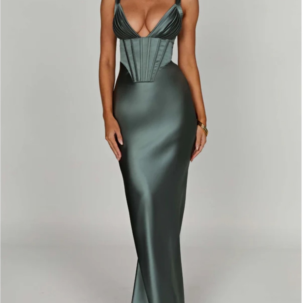 Babyboo Elegant Green Satin Evening Dress